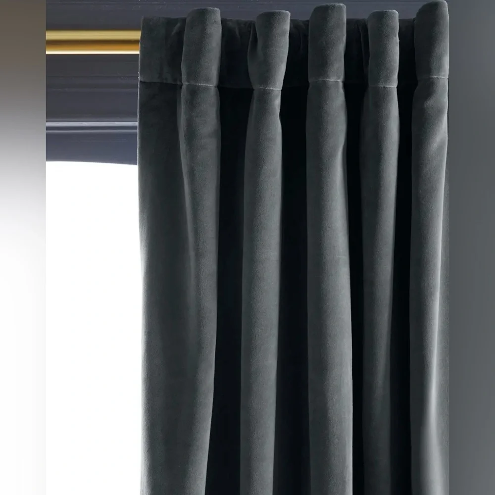 Quince Cotton Velvet Curtain Slate Gray Single Panel 48 X 96 NWOT Room Darkening